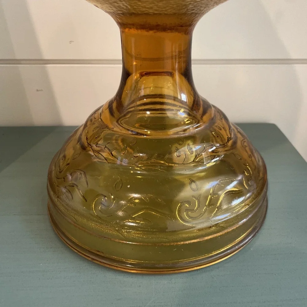 Vintage Risdon Eagle Amber Glass Kerosene Oil Hurricane Lamp with Shade